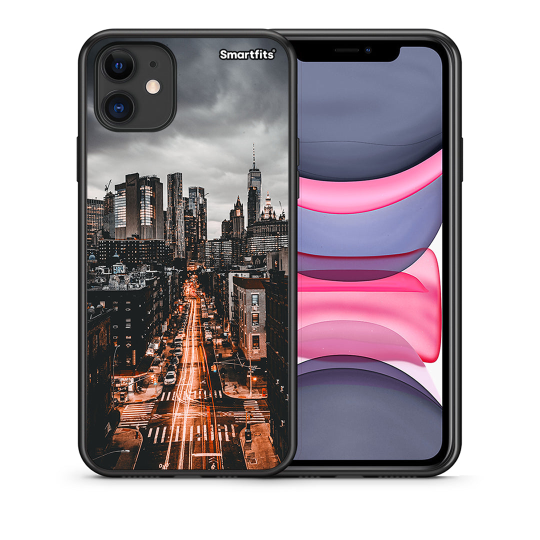 Θήκη iPhone 11 City Lights από τη Smartfits με σχέδιο στο πίσω μέρος και μαύρο περίβλημα | iPhone 11 City Lights case with colorful back and black bezels