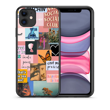 Θήκη Αγίου Βαλεντίνου iPhone 11 Collage Bitchin από τη Smartfits με σχέδιο στο πίσω μέρος και μαύρο περίβλημα | iPhone 11 Collage Bitchin case with colorful back and black bezels