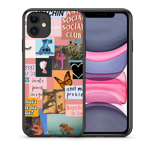 Θήκη Αγίου Βαλεντίνου iPhone 11 Collage Bitchin από τη Smartfits με σχέδιο στο πίσω μέρος και μαύρο περίβλημα | iPhone 11 Collage Bitchin case with colorful back and black bezels