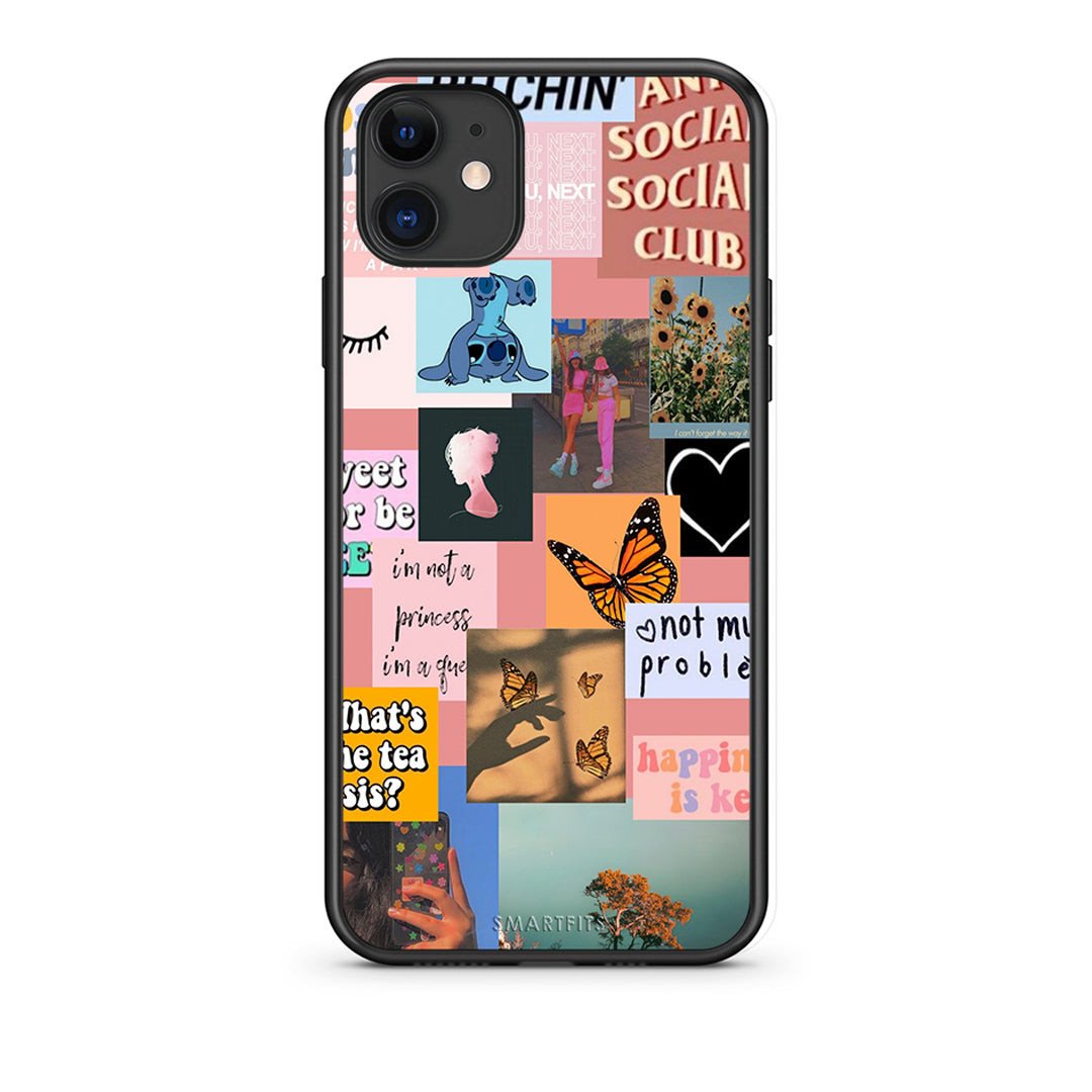 iPhone 11 Collage Bitchin Θήκη Αγίου Βαλεντίνου από τη Smartfits με σχέδιο στο πίσω μέρος και μαύρο περίβλημα | Smartphone case with colorful back and black bezels by Smartfits
