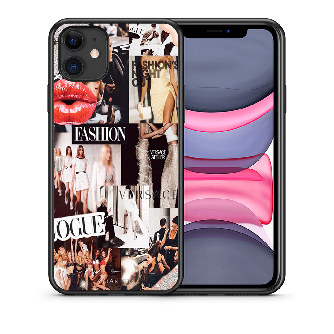 Θήκη Αγίου Βαλεντίνου iPhone 11 Collage Fashion από τη Smartfits με σχέδιο στο πίσω μέρος και μαύρο περίβλημα | iPhone 11 Collage Fashion case with colorful back and black bezels