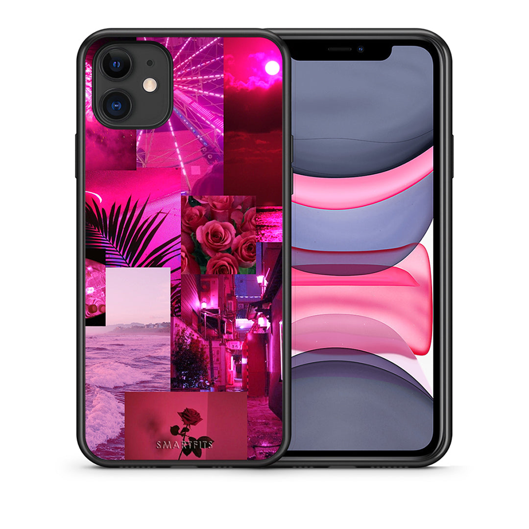 Θήκη Αγίου Βαλεντίνου iPhone 11 Collage Red Roses από τη Smartfits με σχέδιο στο πίσω μέρος και μαύρο περίβλημα | iPhone 11 Collage Red Roses case with colorful back and black bezels