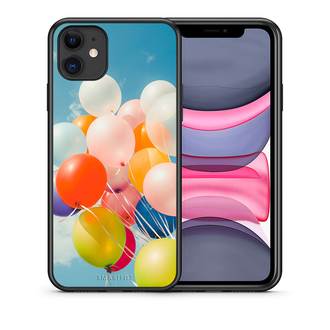 Θήκη iPhone 11 Colorful Balloons από τη Smartfits με σχέδιο στο πίσω μέρος και μαύρο περίβλημα | iPhone 11 Colorful Balloons case with colorful back and black bezels