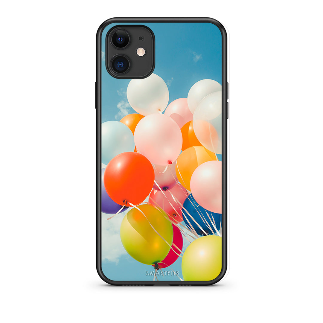 iPhone 11 Colorful Balloons θήκη από τη Smartfits με σχέδιο στο πίσω μέρος και μαύρο περίβλημα | Smartphone case with colorful back and black bezels by Smartfits