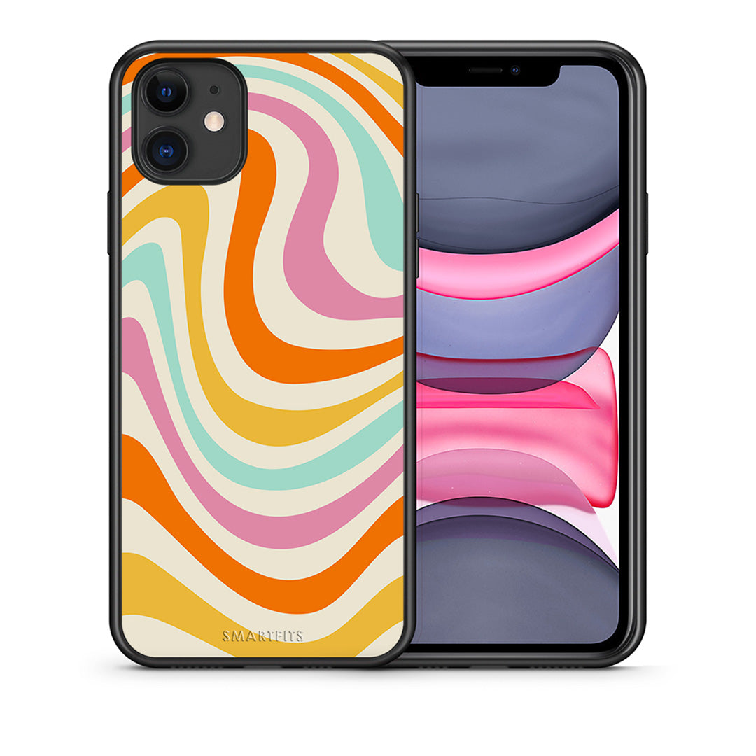 Θήκη iPhone 11 Colourful Waves από τη Smartfits με σχέδιο στο πίσω μέρος και μαύρο περίβλημα | iPhone 11 Colourful Waves case with colorful back and black bezels