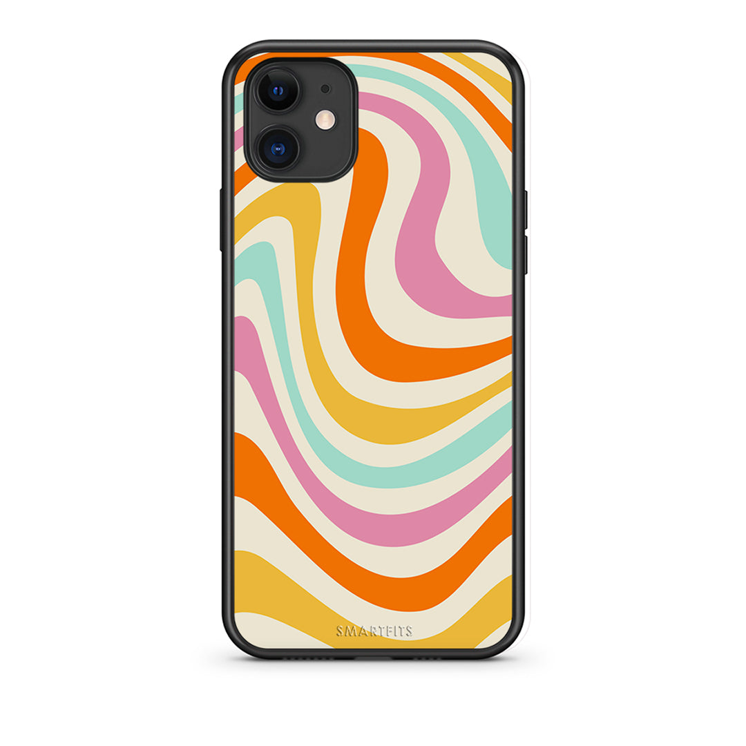 iPhone 11 Colourful Waves θήκη από τη Smartfits με σχέδιο στο πίσω μέρος και μαύρο περίβλημα | Smartphone case with colorful back and black bezels by Smartfits