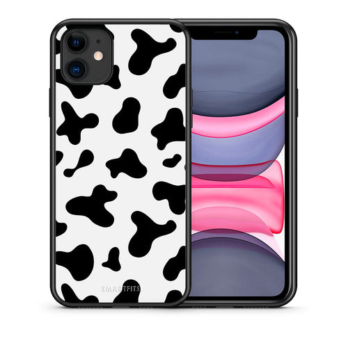 Θήκη iPhone 11 Cow Print από τη Smartfits με σχέδιο στο πίσω μέρος και μαύρο περίβλημα | iPhone 11 Cow Print case with colorful back and black bezels