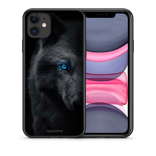 Θήκη iPhone 11 Dark Wolf από τη Smartfits με σχέδιο στο πίσω μέρος και μαύρο περίβλημα | iPhone 11 Dark Wolf case with colorful back and black bezels