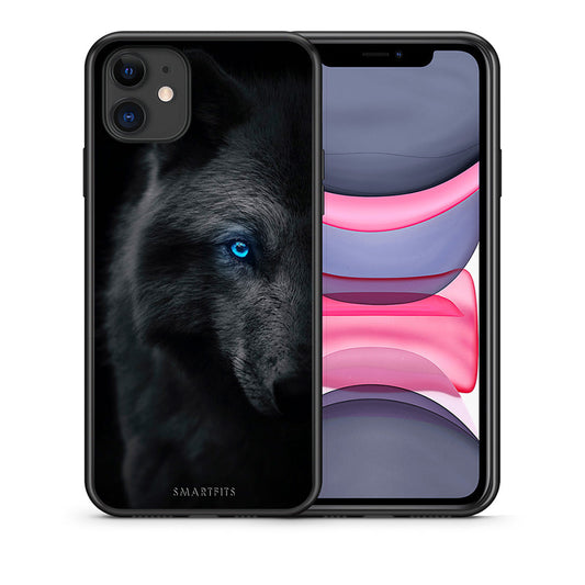 Θήκη iPhone 11 Dark Wolf από τη Smartfits με σχέδιο στο πίσω μέρος και μαύρο περίβλημα | iPhone 11 Dark Wolf case with colorful back and black bezels