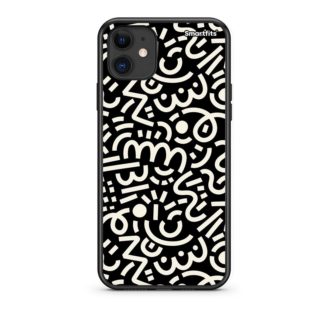 iPhone 11 Doodle Art Θήκη από τη Smartfits με σχέδιο στο πίσω μέρος και μαύρο περίβλημα | Smartphone case with colorful back and black bezels by Smartfits