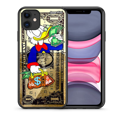 Θήκη iPhone 11 Duck Money από τη Smartfits με σχέδιο στο πίσω μέρος και μαύρο περίβλημα | iPhone 11 Duck Money case with colorful back and black bezels