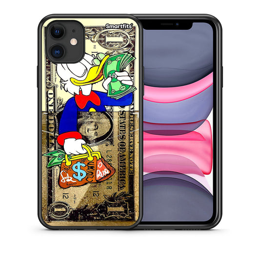 Θήκη iPhone 11 Duck Money από τη Smartfits με σχέδιο στο πίσω μέρος και μαύρο περίβλημα | iPhone 11 Duck Money case with colorful back and black bezels