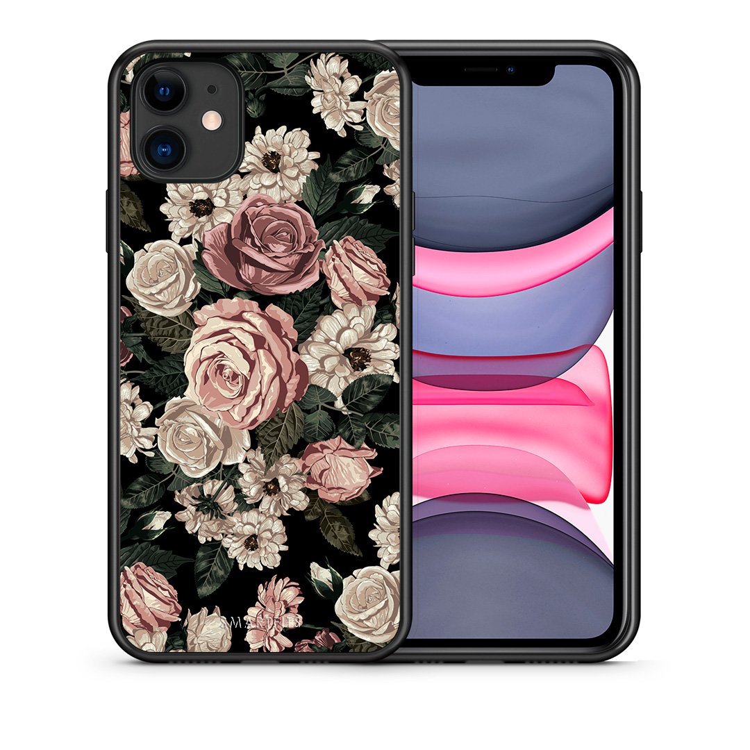 Θήκη iPhone 11 Wild Roses Flower από τη Smartfits με σχέδιο στο πίσω μέρος και μαύρο περίβλημα | iPhone 11 Wild Roses Flower case with colorful back and black bezels