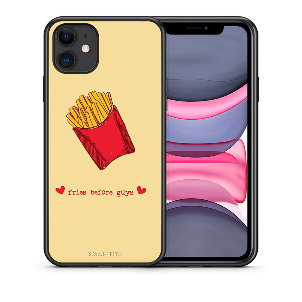 Θήκη Αγίου Βαλεντίνου iPhone 11 Fries Before Guys από τη Smartfits με σχέδιο στο πίσω μέρος και μαύρο περίβλημα | iPhone 11 Fries Before Guys case with colorful back and black bezels