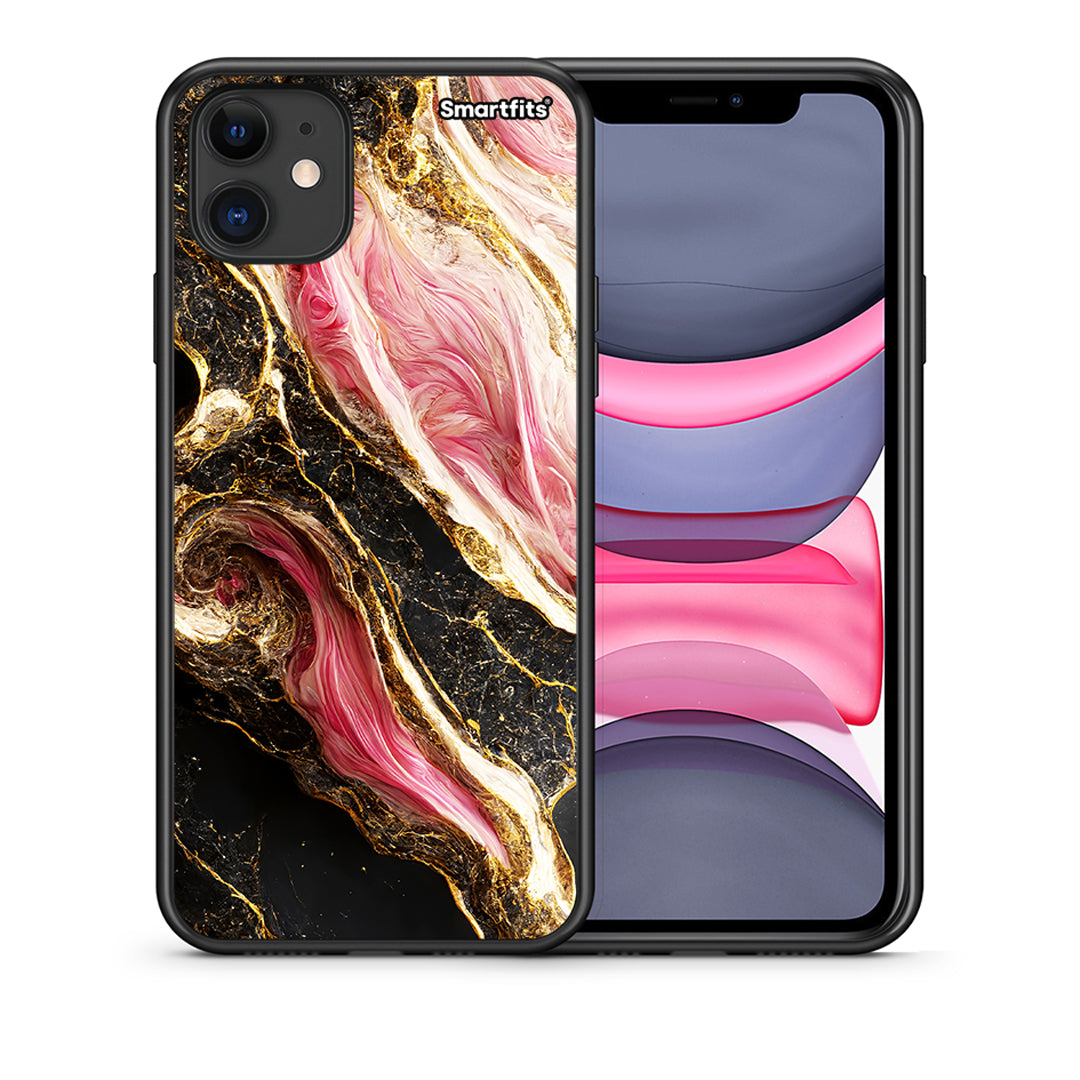 Θήκη iPhone 11 Glamorous Pink Marble από τη Smartfits με σχέδιο στο πίσω μέρος και μαύρο περίβλημα | iPhone 11 Glamorous Pink Marble case with colorful back and black bezels