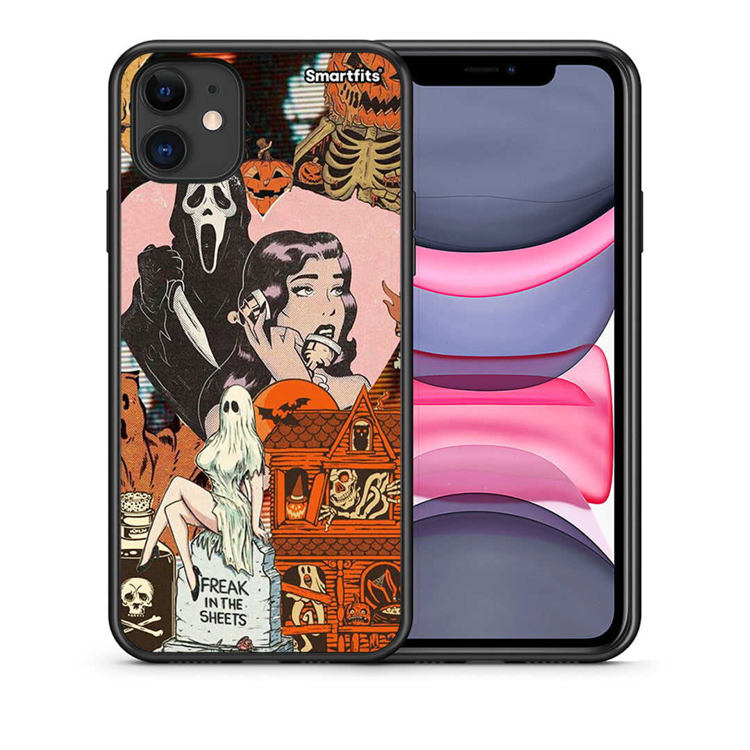 Θήκη iPhone 11 Halloween Collage από τη Smartfits με σχέδιο στο πίσω μέρος και μαύρο περίβλημα | iPhone 11 Halloween Collage case with colorful back and black bezels