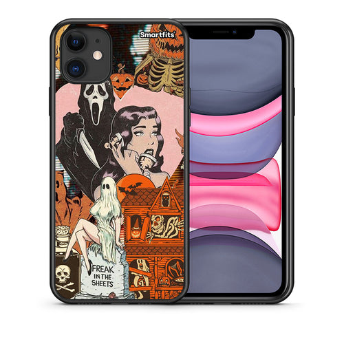 Θήκη iPhone 11 Halloween Collage από τη Smartfits με σχέδιο στο πίσω μέρος και μαύρο περίβλημα | iPhone 11 Halloween Collage case with colorful back and black bezels