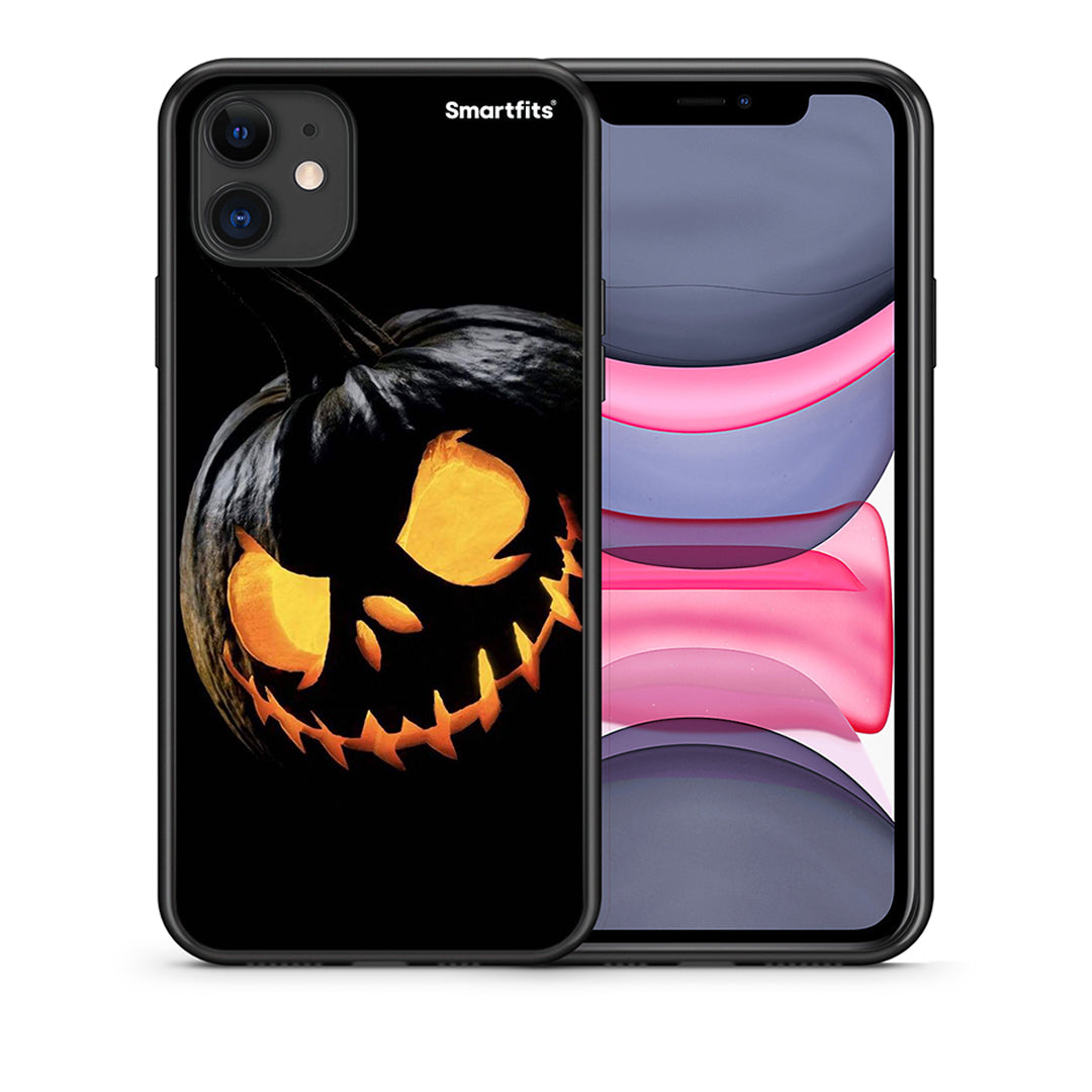 Θήκη iPhone 11 Halloween Scary Pumpkin από τη Smartfits με σχέδιο στο πίσω μέρος και μαύρο περίβλημα | iPhone 11 Halloween Scary Pumpkin case with colorful back and black bezels