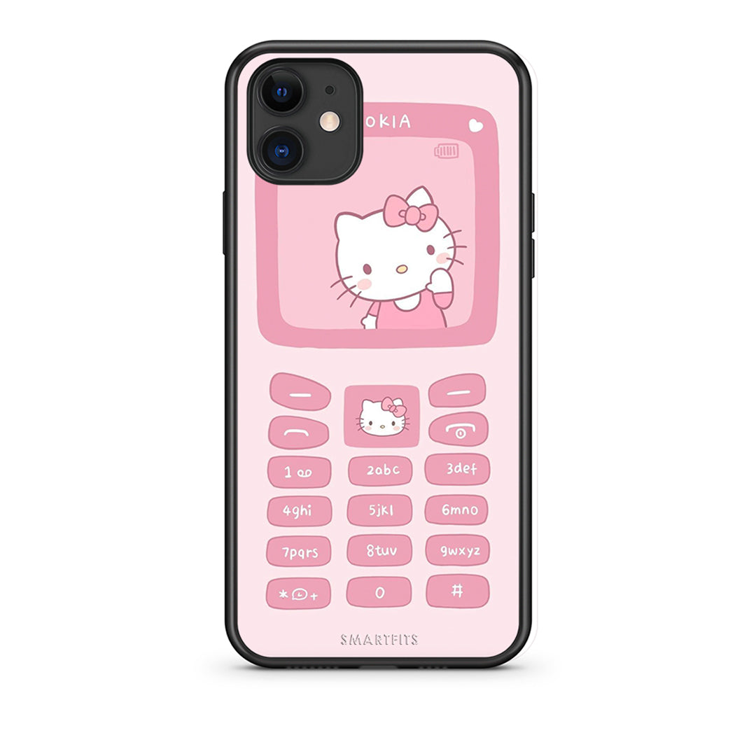 iPhone 11 Hello Kitten Θήκη Αγίου Βαλεντίνου από τη Smartfits με σχέδιο στο πίσω μέρος και μαύρο περίβλημα | Smartphone case with colorful back and black bezels by Smartfits