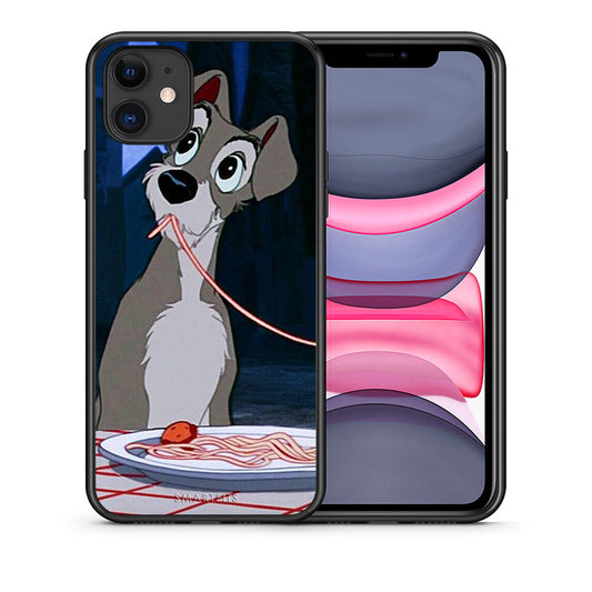 Θήκη Αγίου Βαλεντίνου iPhone 11 Lady And Tramp 1 από τη Smartfits με σχέδιο στο πίσω μέρος και μαύρο περίβλημα | iPhone 11 Lady And Tramp 1 case with colorful back and black bezels