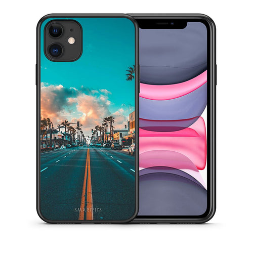 Θήκη iPhone 11 City Landscape από τη Smartfits με σχέδιο στο πίσω μέρος και μαύρο περίβλημα | iPhone 11 City Landscape case with colorful back and black bezels