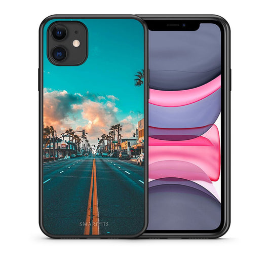 Θήκη iPhone 11 City Landscape από τη Smartfits με σχέδιο στο πίσω μέρος και μαύρο περίβλημα | iPhone 11 City Landscape case with colorful back and black bezels
