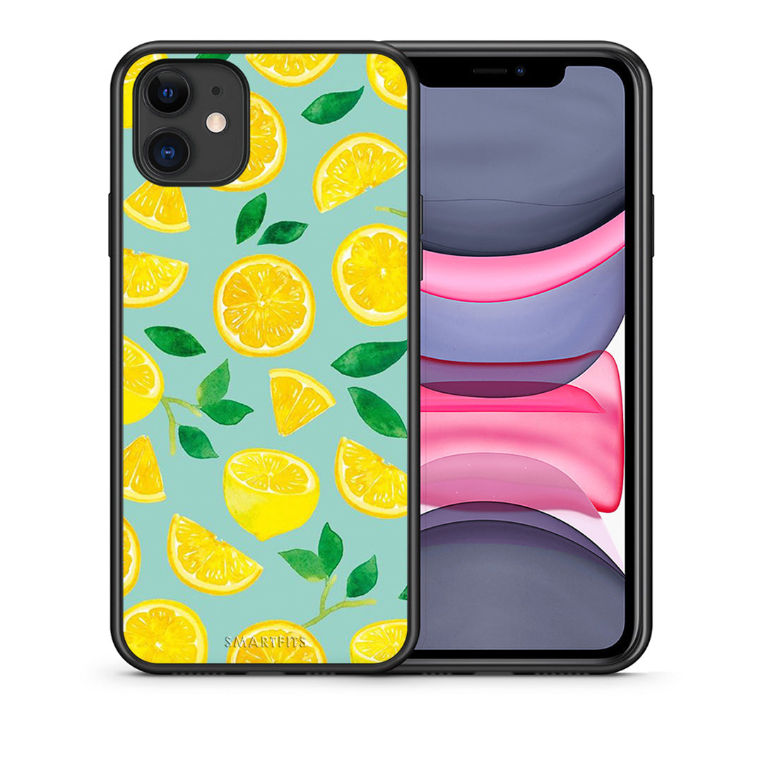 Θήκη iPhone 11 Lemons από τη Smartfits με σχέδιο στο πίσω μέρος και μαύρο περίβλημα | iPhone 11 Lemons case with colorful back and black bezels