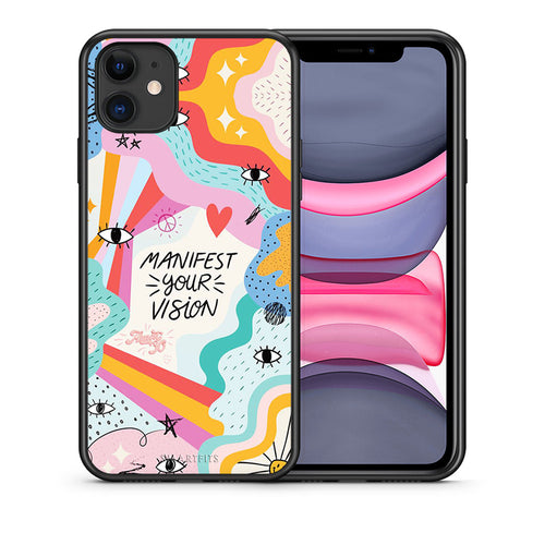 Θήκη iPhone 11 Manifest Your Vision από τη Smartfits με σχέδιο στο πίσω μέρος και μαύρο περίβλημα | iPhone 11 Manifest Your Vision case with colorful back and black bezels