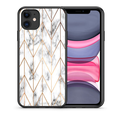 Θήκη iPhone 11 Gold Geometric Marble από τη Smartfits με σχέδιο στο πίσω μέρος και μαύρο περίβλημα | iPhone 11 Gold Geometric Marble case with colorful back and black bezels