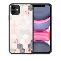 Thumbnail for Θήκη iPhone 11 Hexagon Pink Marble από τη Smartfits με σχέδιο στο πίσω μέρος και μαύρο περίβλημα | iPhone 11 Hexagon Pink Marble case with colorful back and black bezels