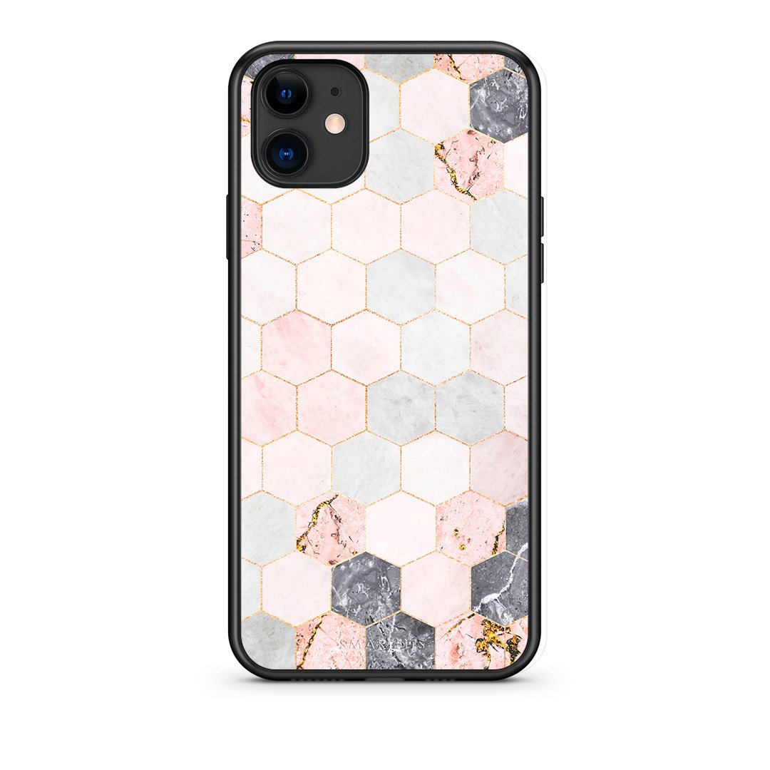 4 - iPhone 11 Hexagon Pink Marble case, cover, bumper