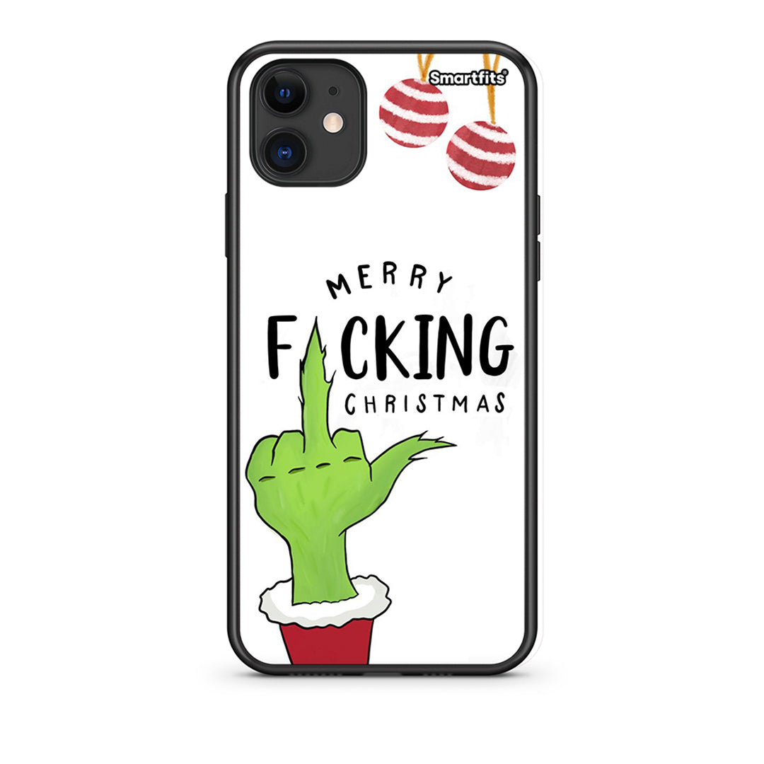 iPhone 11 Merry F Xmas θήκη από τη Smartfits με σχέδιο στο πίσω μέρος και μαύρο περίβλημα | Smartphone case with colorful back and black bezels by Smartfits