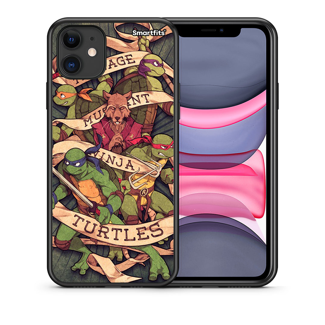 Θήκη iPhone 11 Ninja Turtles από τη Smartfits με σχέδιο στο πίσω μέρος και μαύρο περίβλημα | iPhone 11 Ninja Turtles case with colorful back and black bezels