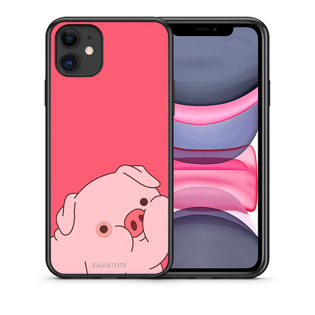 Θήκη Αγίου Βαλεντίνου iPhone 11 Pig Love 1 από τη Smartfits με σχέδιο στο πίσω μέρος και μαύρο περίβλημα | iPhone 11 Pig Love 1 case with colorful back and black bezels