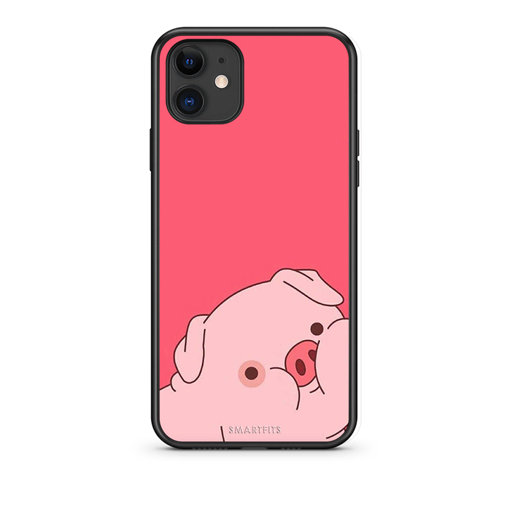 iPhone 11 Pig Love 1 Θήκη Αγίου Βαλεντίνου από τη Smartfits με σχέδιο στο πίσω μέρος και μαύρο περίβλημα | Smartphone case with colorful back and black bezels by Smartfits