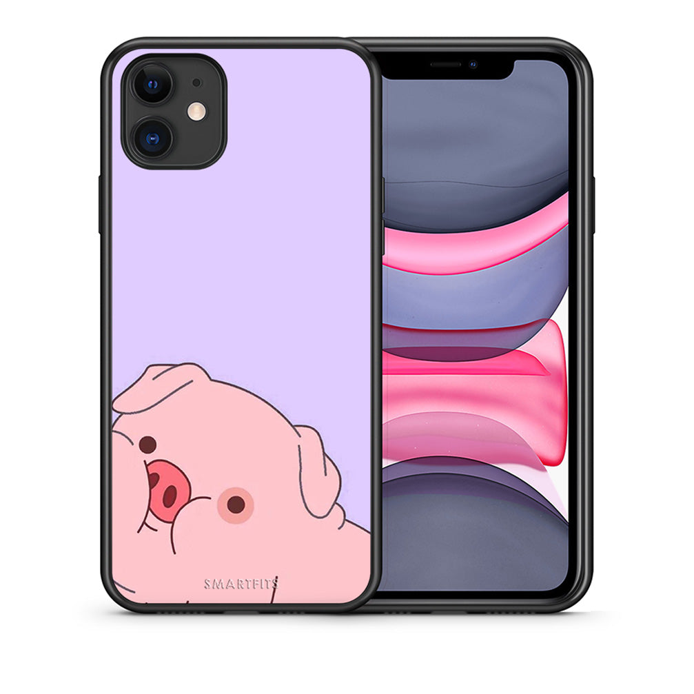 Θήκη Αγίου Βαλεντίνου iPhone 11 Pig Love 2 από τη Smartfits με σχέδιο στο πίσω μέρος και μαύρο περίβλημα | iPhone 11 Pig Love 2 case with colorful back and black bezels