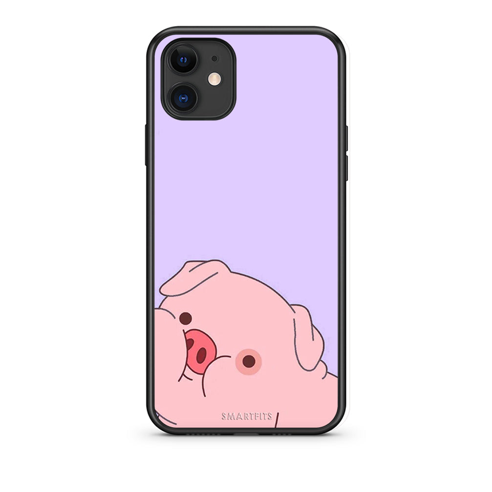 iPhone 11 Pig Love 2 Θήκη Αγίου Βαλεντίνου από τη Smartfits με σχέδιο στο πίσω μέρος και μαύρο περίβλημα | Smartphone case with colorful back and black bezels by Smartfits