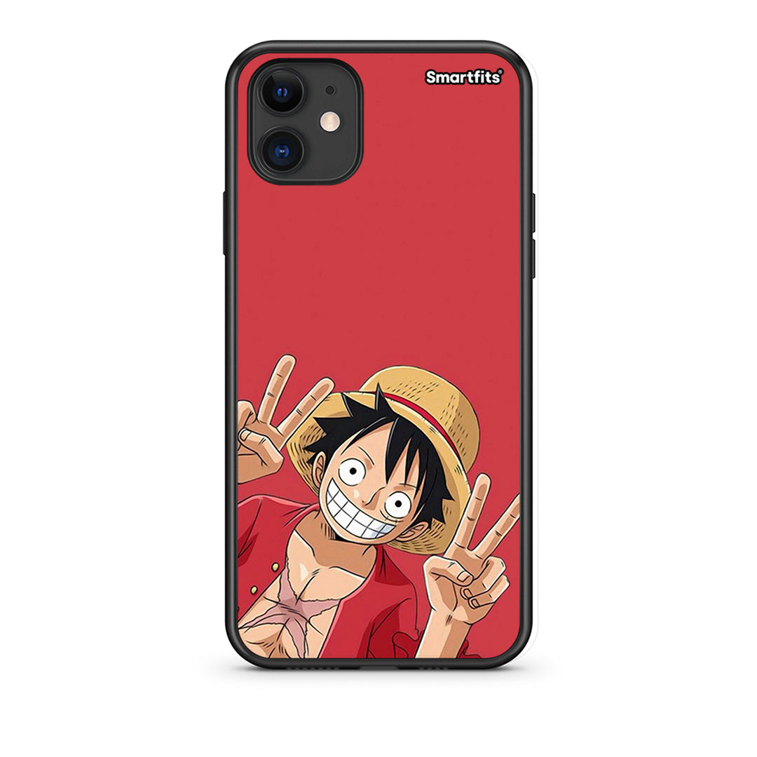 iPhone 11 Pirate Luffy Θήκη από τη Smartfits με σχέδιο στο πίσω μέρος και μαύρο περίβλημα | Smartphone case with colorful back and black bezels by Smartfits