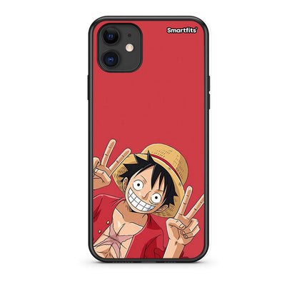 iPhone 11 Pirate Luffy Θήκη από τη Smartfits με σχέδιο στο πίσω μέρος και μαύρο περίβλημα | Smartphone case with colorful back and black bezels by Smartfits