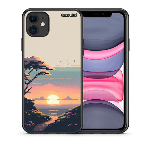 Θήκη iPhone 11 Pixel Sunset από τη Smartfits με σχέδιο στο πίσω μέρος και μαύρο περίβλημα | iPhone 11 Pixel Sunset case with colorful back and black bezels