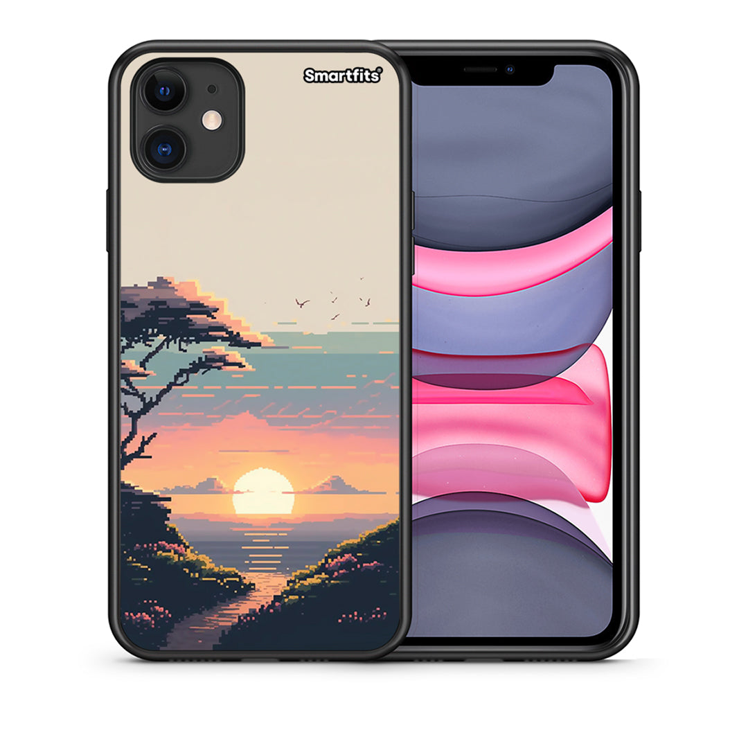 Θήκη iPhone 11 Pixel Sunset από τη Smartfits με σχέδιο στο πίσω μέρος και μαύρο περίβλημα | iPhone 11 Pixel Sunset case with colorful back and black bezels