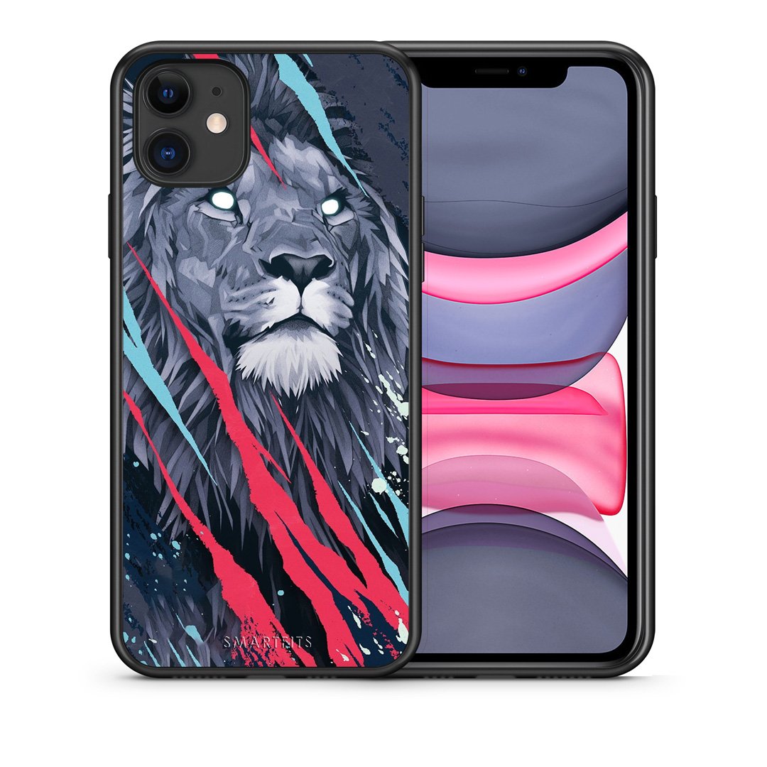 Θήκη iPhone 11 Lion Designer PopArt από τη Smartfits με σχέδιο στο πίσω μέρος και μαύρο περίβλημα | iPhone 11 Lion Designer PopArt case with colorful back and black bezels