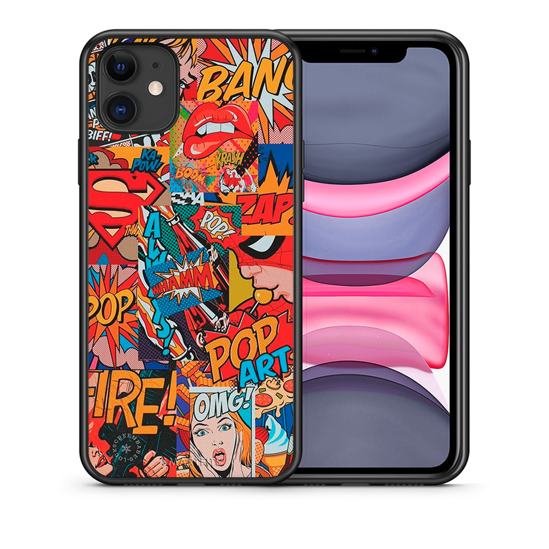 Θήκη iPhone 11 PopArt OMG από τη Smartfits με σχέδιο στο πίσω μέρος και μαύρο περίβλημα | iPhone 11 PopArt OMG case with colorful back and black bezels