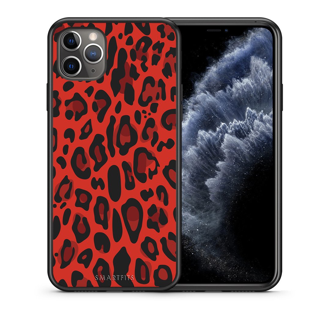 Θήκη iPhone 11 Pro Max Red Leopard Animal από τη Smartfits με σχέδιο στο πίσω μέρος και μαύρο περίβλημα | iPhone 11 Pro Max Red Leopard Animal case with colorful back and black bezels