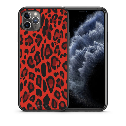 Θήκη iPhone 11 Pro Max Red Leopard Animal από τη Smartfits με σχέδιο στο πίσω μέρος και μαύρο περίβλημα | iPhone 11 Pro Max Red Leopard Animal case with colorful back and black bezels