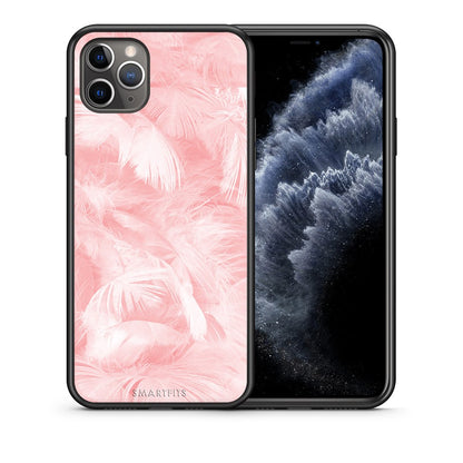 Θήκη iPhone 11 Pro Max Pink Feather Boho από τη Smartfits με σχέδιο στο πίσω μέρος και μαύρο περίβλημα | iPhone 11 Pro Max Pink Feather Boho case with colorful back and black bezels