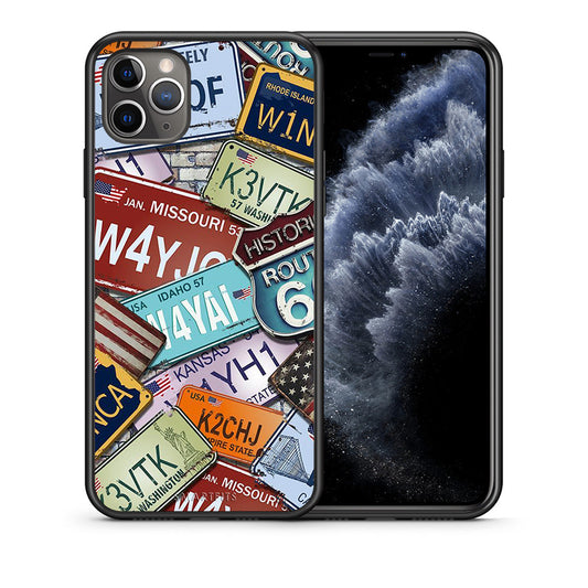 Θήκη iPhone 11 Pro Max Car Plates από τη Smartfits με σχέδιο στο πίσω μέρος και μαύρο περίβλημα | iPhone 11 Pro Max Car Plates case with colorful back and black bezels
