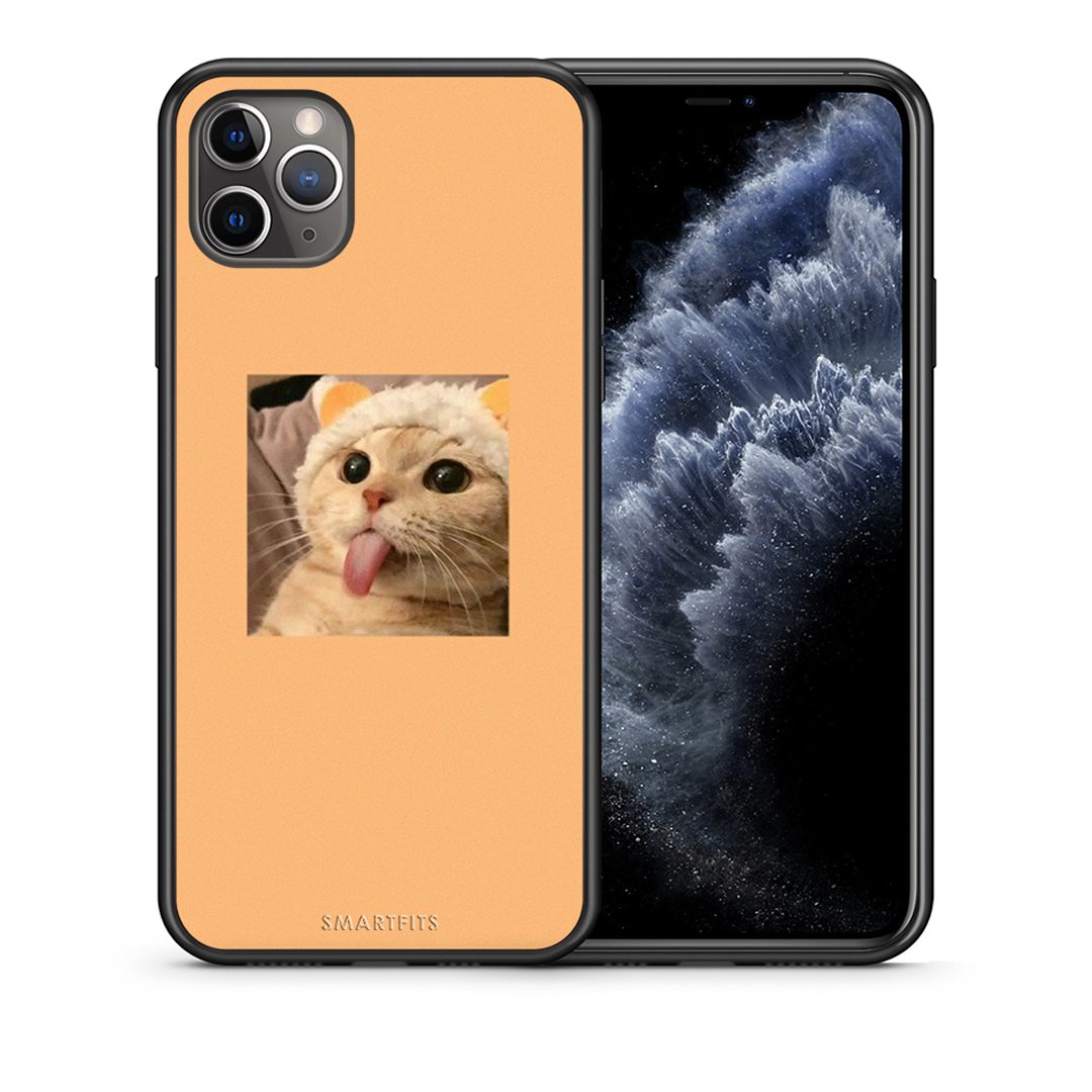 Θήκη iPhone 11 Pro Max Cat Tongue από τη Smartfits με σχέδιο στο πίσω μέρος και μαύρο περίβλημα | iPhone 11 Pro Max Cat Tongue case with colorful back and black bezels