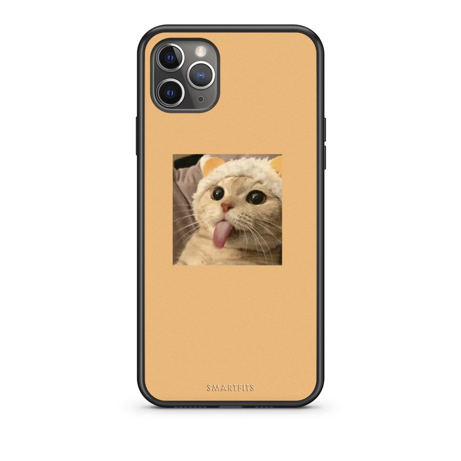 iPhone 11 Pro Max Cat Tongue θήκη από τη Smartfits με σχέδιο στο πίσω μέρος και μαύρο περίβλημα | Smartphone case with colorful back and black bezels by Smartfits