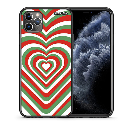 Θήκη iPhone 11 Pro Max Christmas Hearts από τη Smartfits με σχέδιο στο πίσω μέρος και μαύρο περίβλημα | iPhone 11 Pro Max Christmas Hearts case with colorful back and black bezels